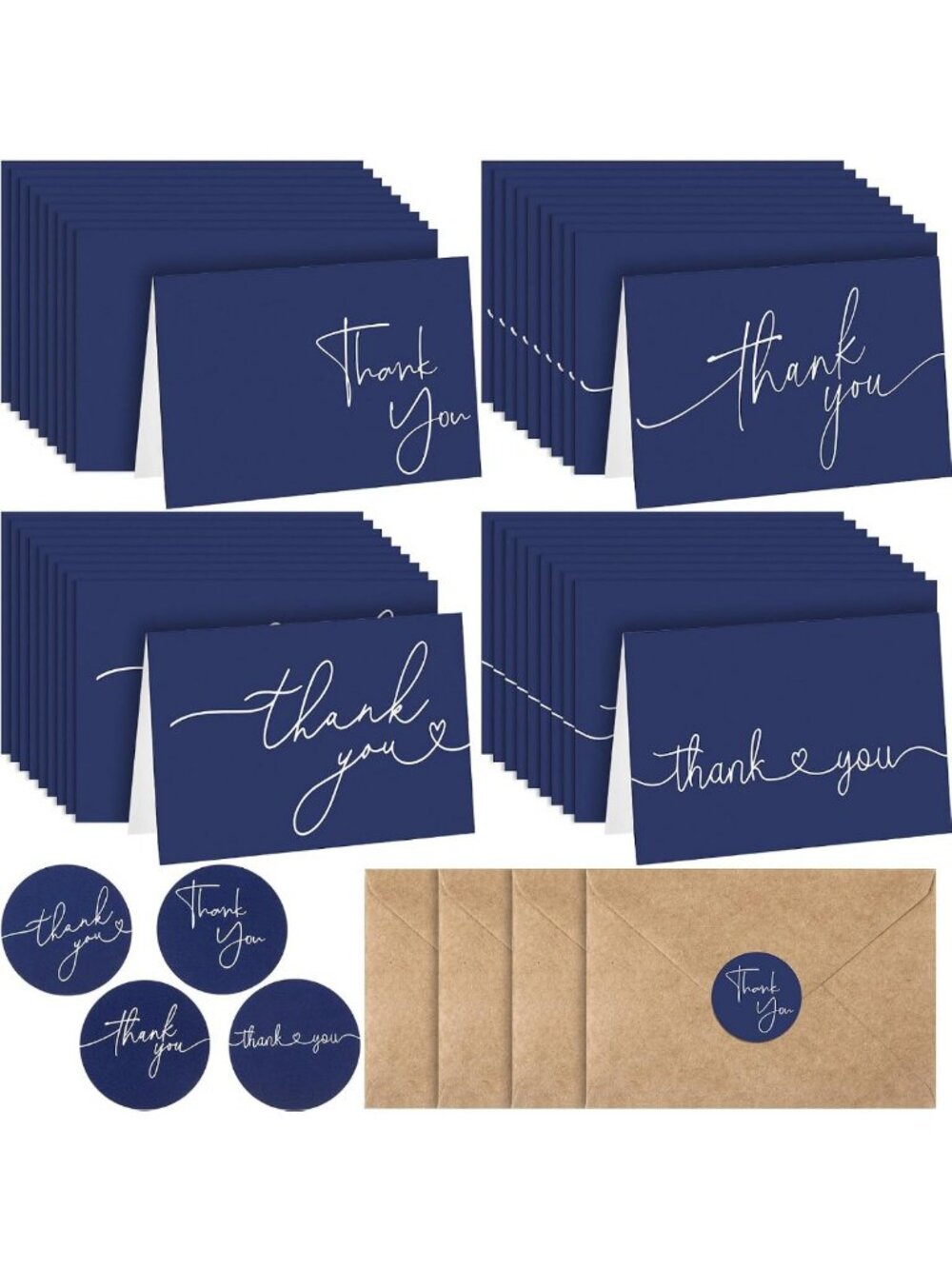 200 Bulk Thank You Cards & Envelopes - Blank Greeting Notes for Weddings